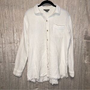 Boho Revival White Natural Reflections Fringe Hem Minimalist Top {Medium}